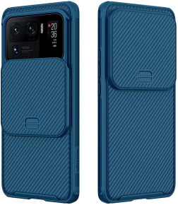 Луксозен твърд гръб със силиконова рамка Nillkin Cam Shield Pro за Xiaomi Mi 11 ULTRA син 